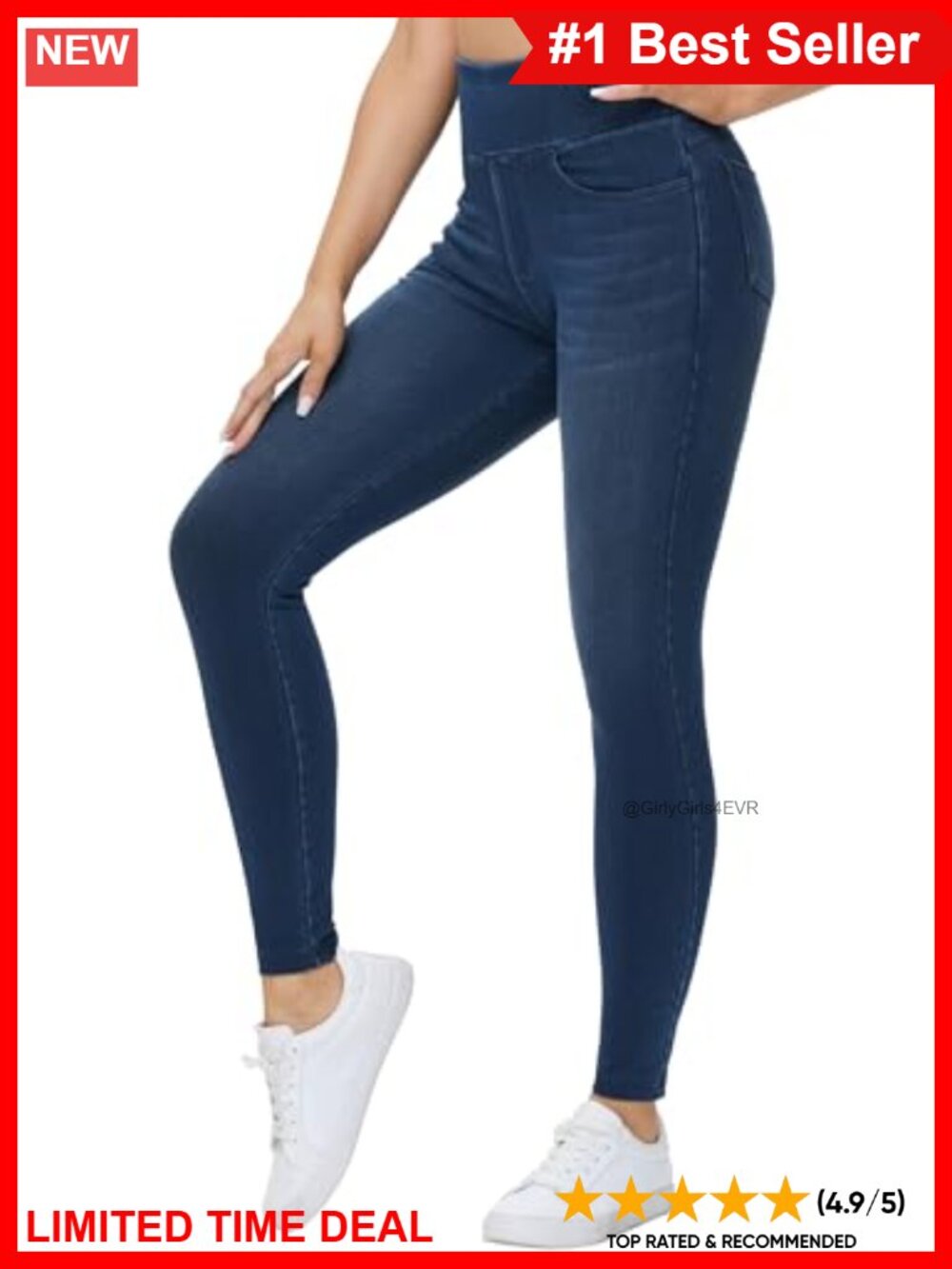 Women's High Waisted Stretchy Pull On Jeggings Skinny Jean Leggings with Pockets